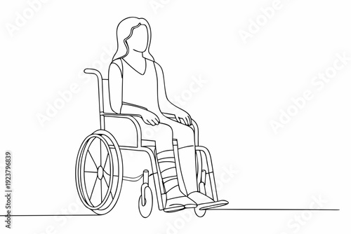 Line drawing of a woman seated in a wheelchair facing forward