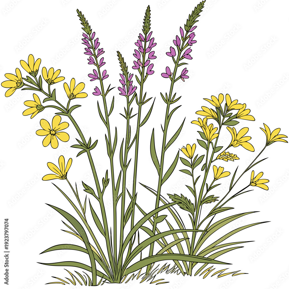 Fototapeta premium A bunch of purple and yellow flowers
