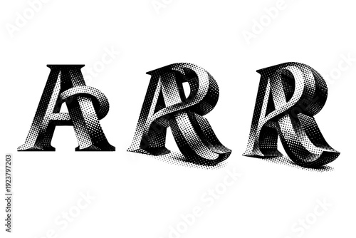 Monogram Design Views. Typographic monogram design A typographic monogram design represented in three views emphasizing structural rhythm, solid form logic,
