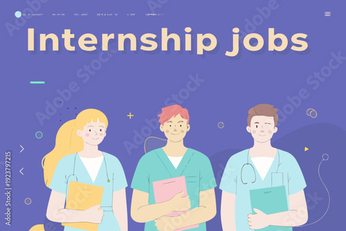 Illustration promoting internship job opportunities with diverse young professionals