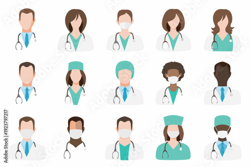 Diverse group of healthcare professionals wearing scrubs and stethoscopes