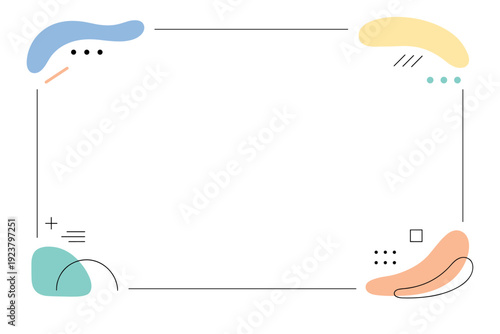 Minimal abstract frame design. Curved shapes and light geometric accents placed at the corners, leaving open space in the center. Elegant