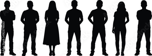 Group of diverse people silhouettes standing together in a row as a team representing unity community inclusion and anonymous human figures for professional corporate projects