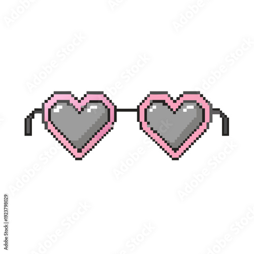Pixelated sunglasses shaped like hearts on a black background