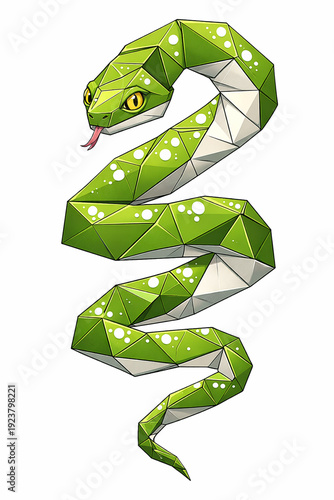 Vector Illustration of Cartoon Type Green Tree Python Origami Craft