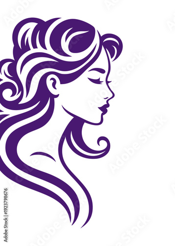 Logotipo de salón de belleza. Dibujo con cara de mujer de perfil con peinado con ondas