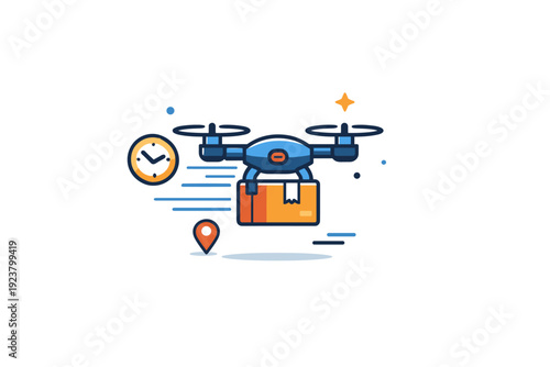Drone-based deliveries emphasizing speed and time saving solutions for modern lifestyles. A dynamic scene with motion lines around a drone