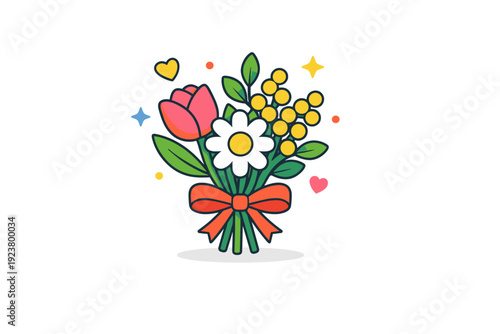 International Women?s Day flowers featuring a simple bouquet tied with a ribbon and surrounded by light decorative elements, conveying warmth and appreciation.