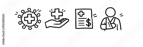 Healthcare and medical costs: virus, support, billing, patient care icons