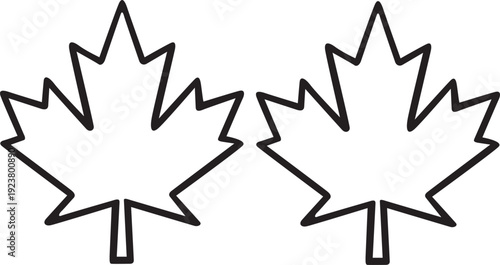 Two Outline Maple Leaf Silhouettes Side-by-Side - Canadian Symbol Vector Graphics