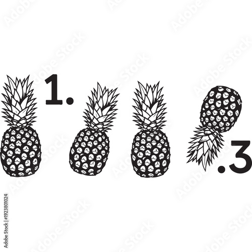 Four pineapples with numbers 1. and .3 in graphic illustration