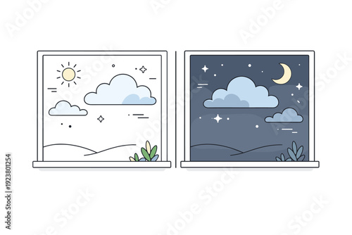 Transitions without events. View through a window showing subtle weather change, such as clouds shifting or light fading. External change