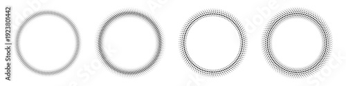 Halftone circular dotted frames set. radial dots pattern, abstract vintage circular graphic element Vector illustration