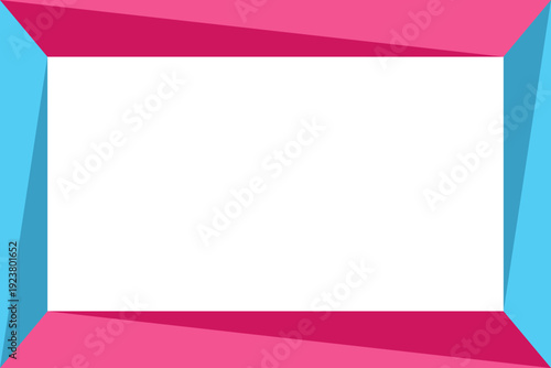 Modern Geometric Frame Banner with Pink and Blue 3D Effect, Abstract Vector Border
