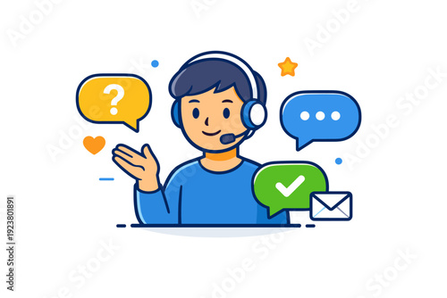 Customer support service a calm support specialist interacting with digital messages, reflecting efficiency, empathy, and modern service culture. A friendly