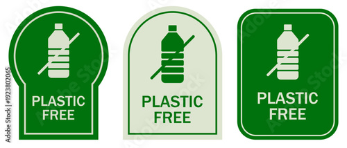 Plastic free eco badge label with bottle icon green environmental stickers