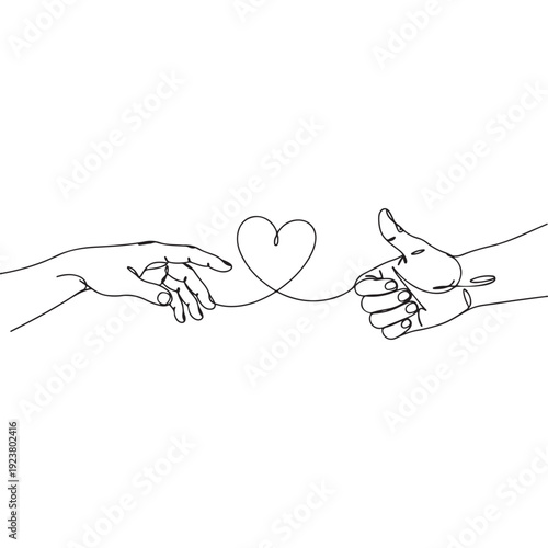 Two Hands Connected by Red Thread of Fate Forming a Heart Shape