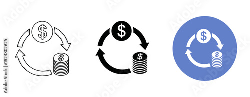 Dollar coin and arrow symbols in circular variations