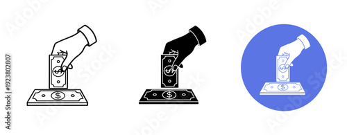 Illustration of a hand inserting cash into atm slot