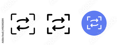 Icon set: black and blue variants of synchronization arrows in frames