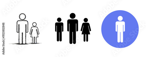 Diverse gender and age icons set: sketch, silhouette, symbol