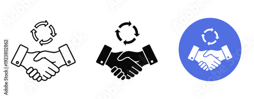 Icons of handshake and cycle symbol in different styles