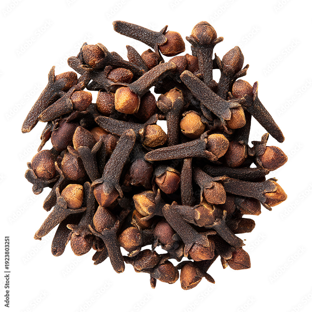 Fototapeta premium A pile of dried whole cloves spice on a white background
