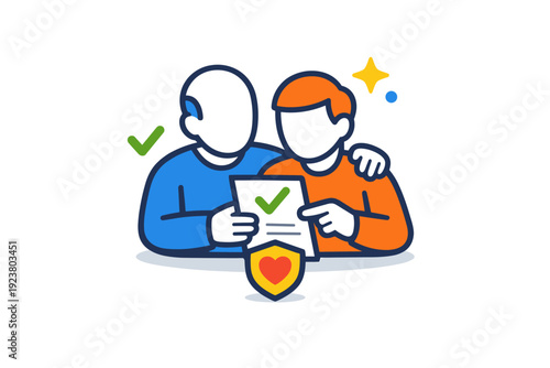 Helping someone create a will or plan for their future highlighting clear decision making and personal guidance. A compact visual badge with