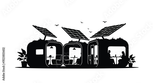 eco friendly home with solar panels illustration