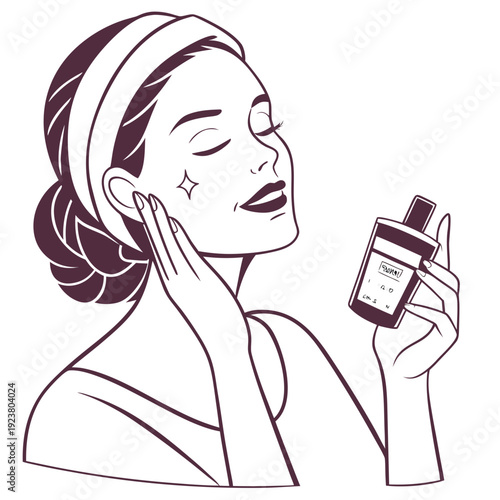 Woman applying serum to face with eyes closed skincare