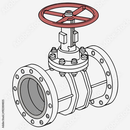 Industrial gate valve with red wheel pipe pipeline