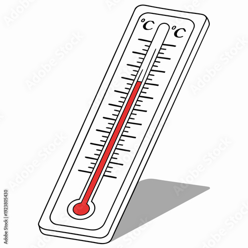Standing red thermometer with celsius scale temperature