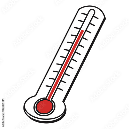 Red mercury thermometer with black lines on white background