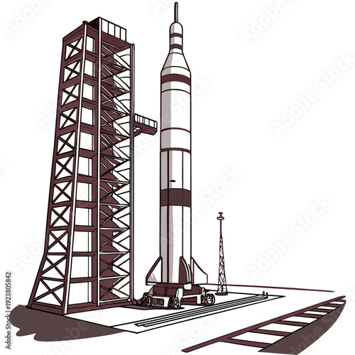Ultra realistic depiction of a heavy space rocket on launchpad