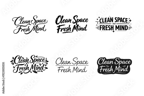 Clean space fresh mind. Set lettering. harmonious lettering variations of the same emblematic concept, each with different artistic interpretation (Elegant