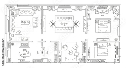 Detailed architectural floor plan showcasing interior design and room layouts for a building.