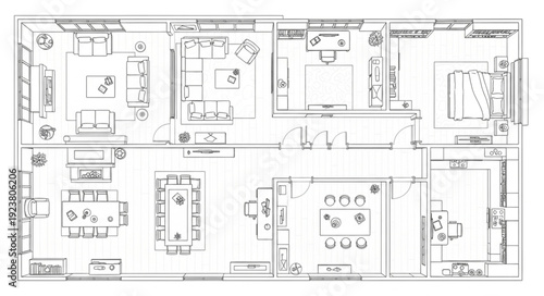Detailed architectural floor plan showcasing interior design and room layouts for a residence.