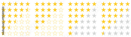 Five Star Rating Set Gold Silver Review Feedback Score Rank Evaluation Icon Collection
