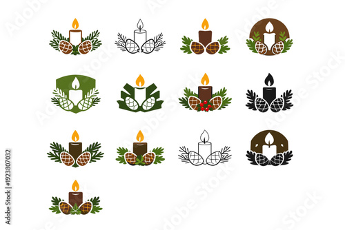 Celebrating seasonal holidays with themed decorations and food. Icon set. Set Logo of Celebrating seasonal holidays with themed decorations