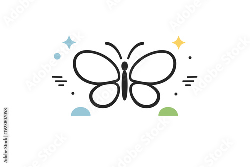 Balance and symmetry. A clean editorial composition showing a perfectly symmetrical butterfly symbol made of simple rounded forms, expressing harmony and