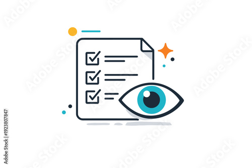 Truth and facts documentary icon. A clean conceptual icon showing a checklist or document paired with an eye symbol. The mood feels objective