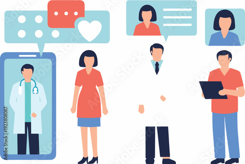 Telemedicine concept featuring doctors patients and communication interfaces