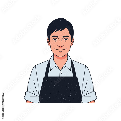 Smiling Man Wearing Black Apron, Illustration