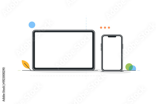 Product mockups and templates. A clean device mockup with a tablet and phone on a neutral surface, screens left intentionally blank for easy content placement.