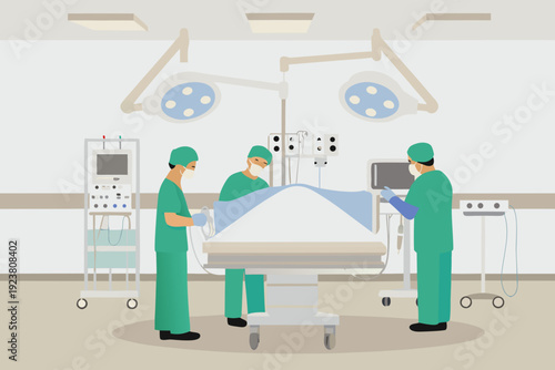 Surgical team preparing a patient on an operating table in a hospital