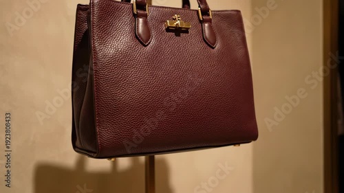 Elegant Burgundy Leather Tote Bag Displayed in Boutique.