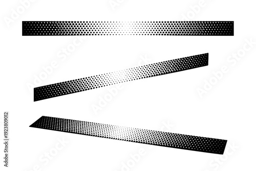 Decorative halftone border strip represented as one standalone graphic object displayed in flat frontal view, diagonal orientation, and