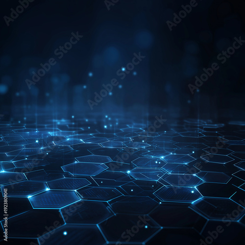 Abstract Hexagon in Digital Realm: A futuristic honeycomb-patterned design, awash in shades of blue, pulsates with digital energy.