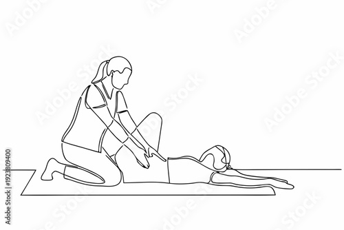 Line drawing of a physiotherapist treating a patient s back