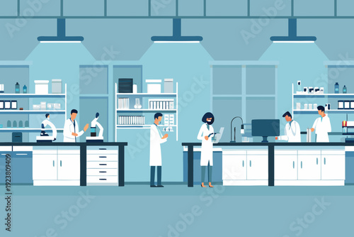 Scientists working in a modern well equipped research laboratory setting